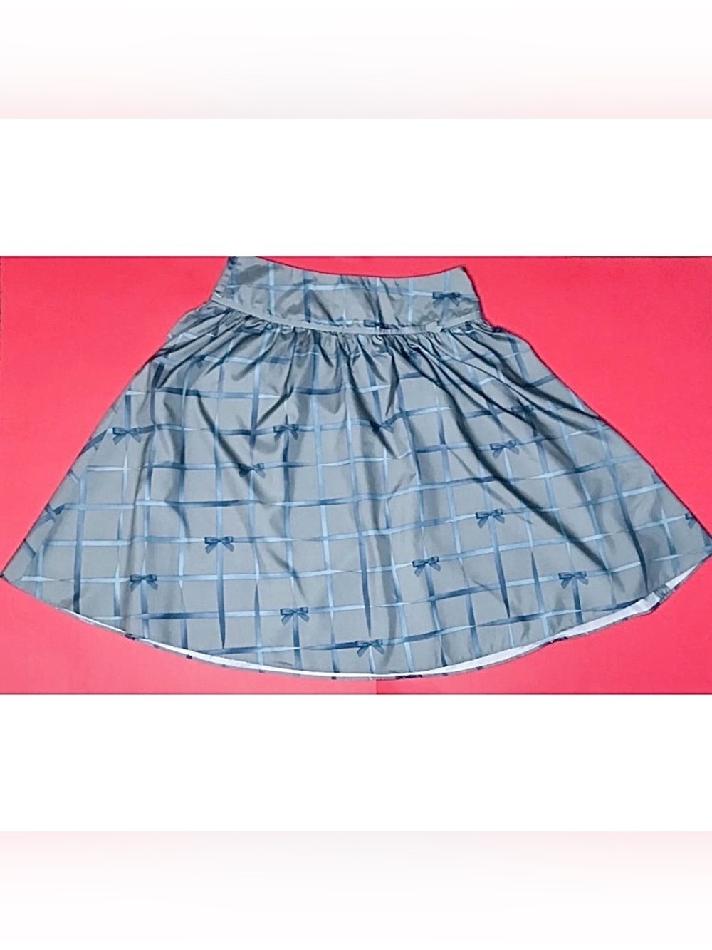 Isaac Mizrahi For Target Gray Blue Checkered Bow Print Skirt Size 4 Twee Retro